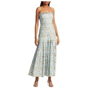 AMUR Hiyori Strapless Ruched Maxi Dress Floral Strapless Ruched